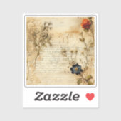 Sticker Lettre vintage d'amour parchemin avec fleurs (5) (Feuille)