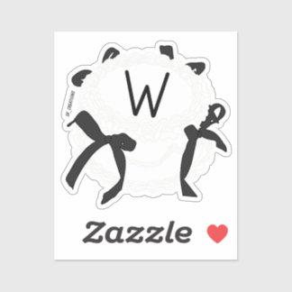 Sticker Lettre W initiale noir et blanc noeud papillon vin