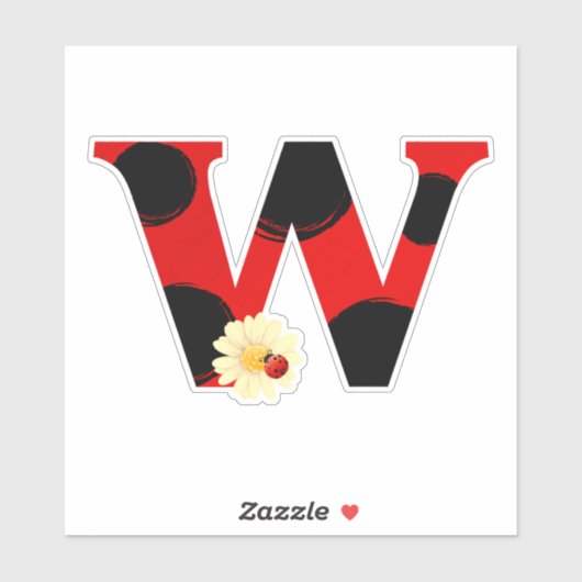 Sticker Lettre W Ladybug Imprimer avec Ladybug et Flower (Feuille)
