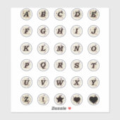 Sticker Lettres noires Monogramme Fleurs minuscules Alphab (Feuille)