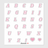 Sticker Lettres roses douces | Alphabet monogramme en rose (Feuille)