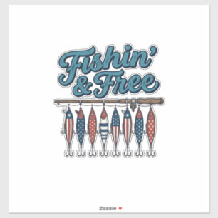 Sticker Leurre de pêche patriotique vintage Fishin' & Free