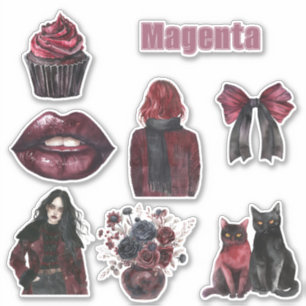 Sticker Lèvres Magenta Chats Fleurs Nœud