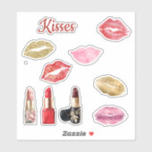 Sticker Lèvres Pailletées Or Baisers Rouges (Feuille)