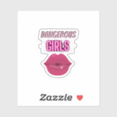 Sticker Lèvres violettes et filles dangereuses typographie (Feuille)