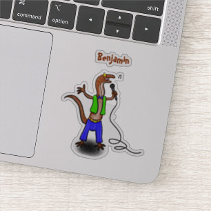 Sticker Lézard drôle chantant avec un microphone dessin an
