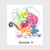 Sticker Lézard floral coloré (Feuille)