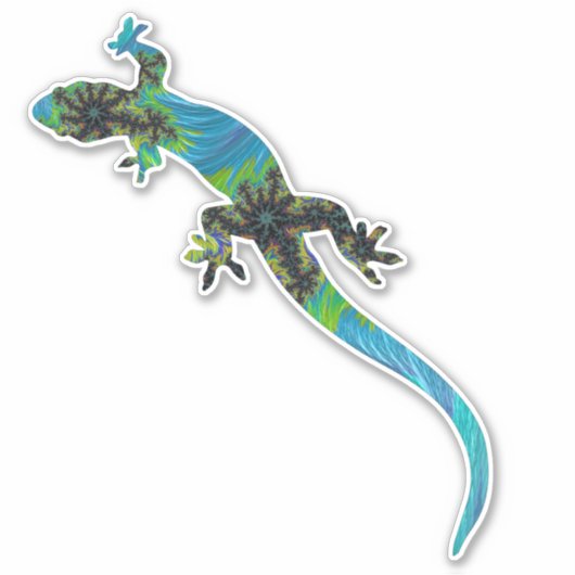 Sticker Lézard fractal bleu et vert vif (Devant)