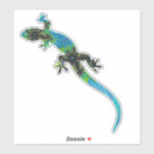Sticker Lézard fractal bleu et vert vif (Feuille)