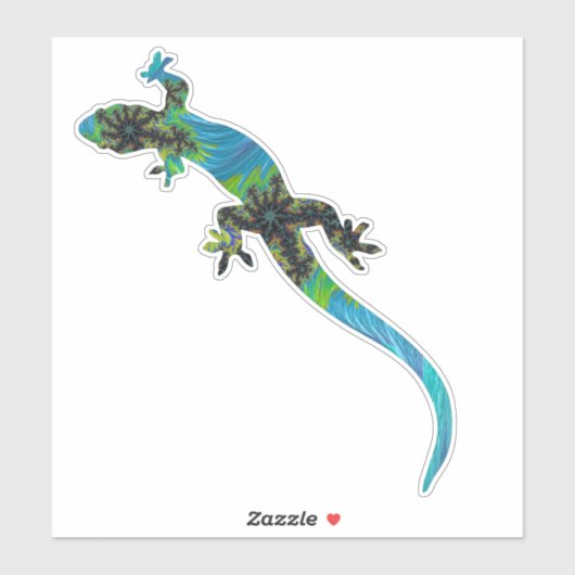 Sticker Lézard fractal bleu et vert vif (Feuille)