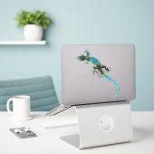 Sticker Lézard fractal bleu et vert vif (Ordinateur portable sur le bureau)