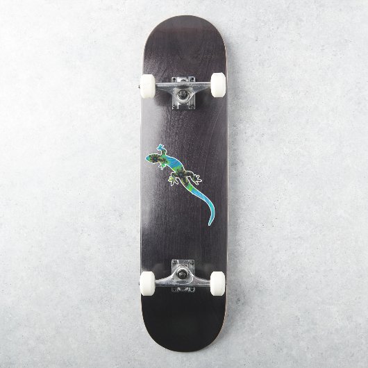 Sticker Lézard fractal bleu et vert vif (Skateboard)