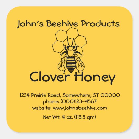 Sticker (lg sq) - Miel - Bee on Comb (Devant)