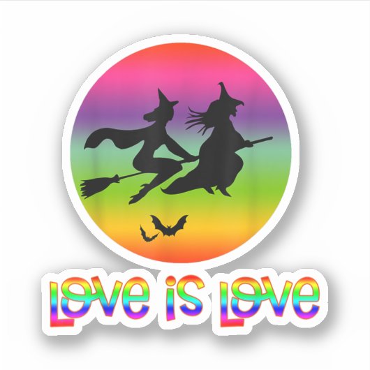 Sticker Lgbt Pride Gay Halloween Deux Sorcières L'Amour Es (Devant)