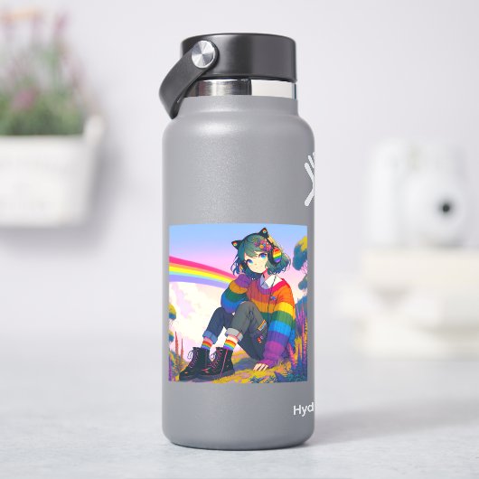 Sticker LGBTQIA+ Anime Girl Lesbian Pride (HydroFlask)