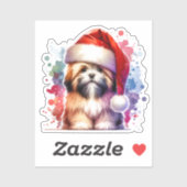 Sticker Lhasa Apso Chien à Santa Hat Noël (Feuille)
