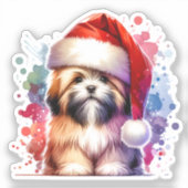 Sticker Lhasa Apso Chien à Santa Hat Noël (Recto)