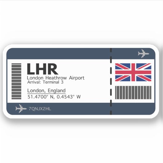 Sticker LHR London Boarding Pass - Billet Londres (Devant)