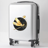 Sticker libellule d'or en cercle noir (Sur valise)