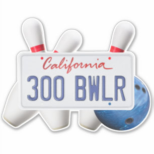 Sticker Licence CA 300 Bowler, Bowling Ball & Pins, Vinyl