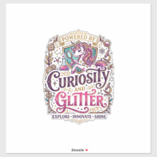 Sticker Licorne alimentée par la curiosité et pailletée St