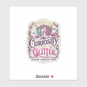 Sticker Licorne alimentée par la curiosité et pailletée St