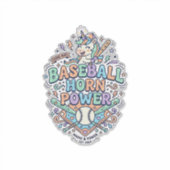 Sticker Licorne Baseball Corne Puissance Kawaii Conception (Devant)