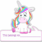 Sticker Licorne, ceci appartient à - Retour à l'école (Devant)