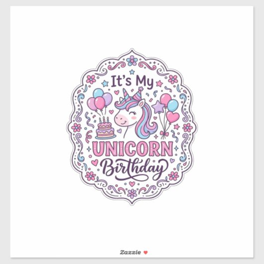 Sticker Licorne C'est Mon Anniversaire De Licorne T Shirt (Feuille)