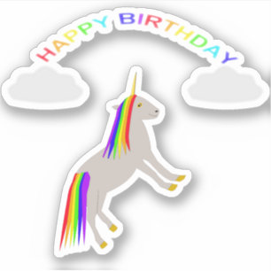 Sticker Licorne de fête d'anniversaire Arc-en-ciel et Nuag