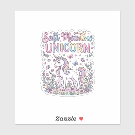 Sticker Licorne Douce Prairie Licorne Adorable Conception (Feuille)