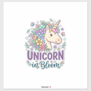Sticker Licorne en fleurs, typographie gras, impression à