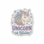 Sticker Licorne en fleurs, typographie gras, impression à (Devant)