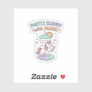 Sticker Licorne en partie nuageux avec un T-Shirt tendance