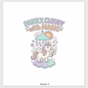 Sticker Licorne en partie nuageux avec un T-Shirt tendance