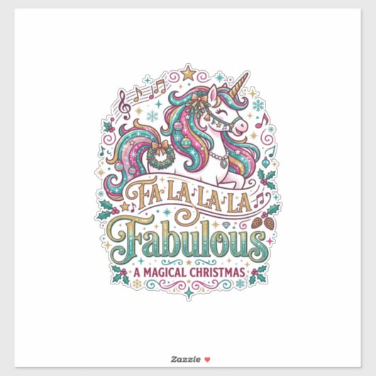 Sticker Licorne Fa La La La Fabuleux Fond Blanc Mignon (Feuille)