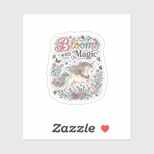 Sticker Licorne Fleurir avec la Typographie Vectorielle Pr (Feuille)