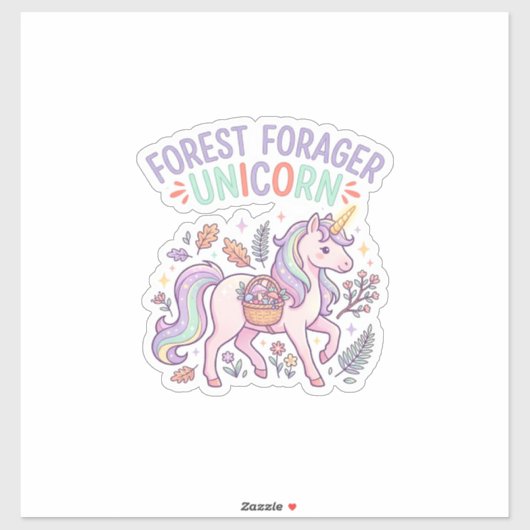 Sticker Licorne Forest Forager Licorne Conception Graphiqu (Feuille)