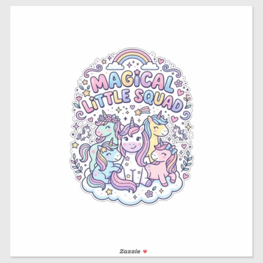Sticker Licorne Magical Little Squad Conception Graphique (Feuille)