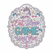 Sticker Licorne Manger Dormir Jeu Licorne Impression Ludiq (Devant)