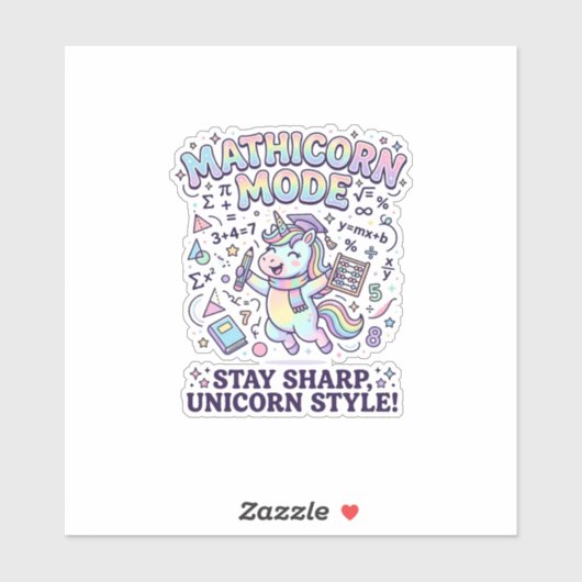 Sticker Licorne Mathicorne Mode Charmant Fond Blanc D (Feuille)