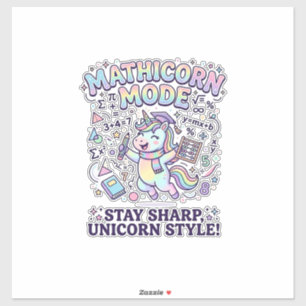 Sticker Licorne Mathicorne Mode Charmant Fond Blanc D