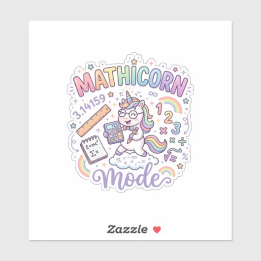Sticker Licorne Mathicorne Mode Typographie Adorable Desig (Feuille)