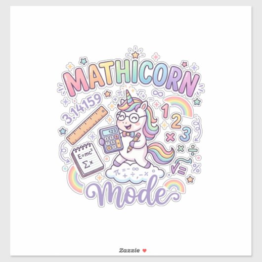 Sticker Licorne Mathicorne Mode Typographie Adorable Desig (Feuille)