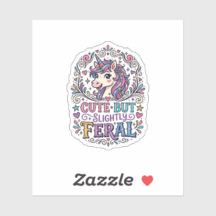 Sticker Licorne Mignonne mais Légèrement Sauvage Fond Blan