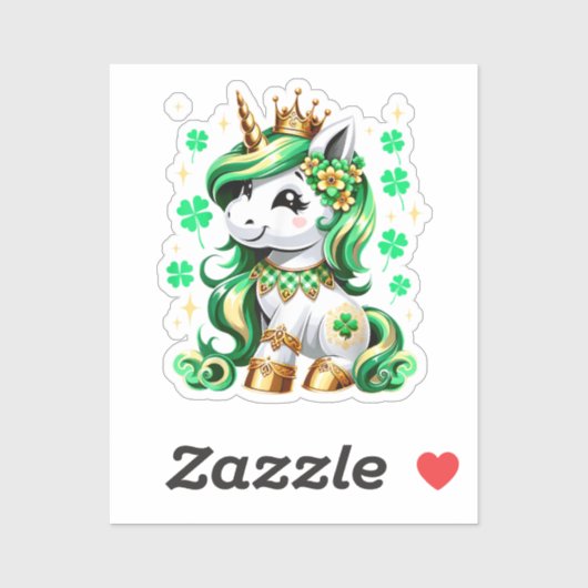 Sticker Licorne Mignonne Trèfle St Patrick (Feuille)