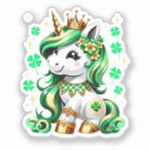 Sticker Licorne Mignonne Trèfle St Patrick (Recto)