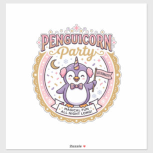 Sticker Licorne Penguicorne Fête POD Prêt Design Zazzle_1