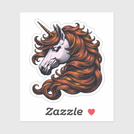 Sticker Licorne rousse drôle de tête (Feuille)