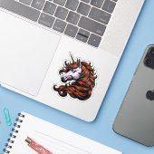 Sticker Licorne rousse drôle de tête (Ordinateur portable avec iPhone)